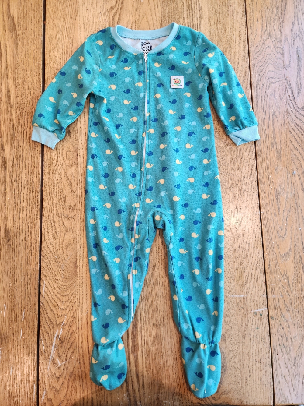 Teal Whale-Print Footed One-Piece Sleeper